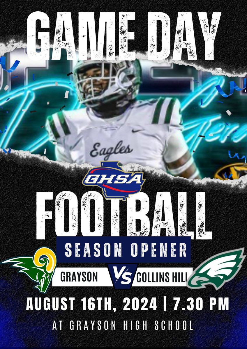 🔥 GHSA SEASON OPENER🔥
🏈Collins Hill vs Grayson
📹 bit.ly/4dGehLu
📅Friday, August 16 
⌚️ 7:30p
📍Grayson HS

<a href="/CollinsHillFB/">Collins Hill Eagles Football</a> <a href="/SwickONE8/">Drew Swick</a> <a href="/darealcoachcam1/">Cameron Hayes</a> <a href="/CoachBeck56/">CORY BECK 🦅🏈</a> <a href="/coachMMartin54/">Marvin Martin</a> <a href="/Frfountain2002/">Frontia Fountain</a> <a href="/coachaj_rathbun/">AJ Rathbun</a> <a href="/bna424/">Brian Na</a> <a href="/JBeverlyCoach/">Jonathan Beverly</a> <a href="/legend78man/">Nick igbeare🇳🇬</a> <a href="/trey19moore/">Ronald “Trey” Moore</a>