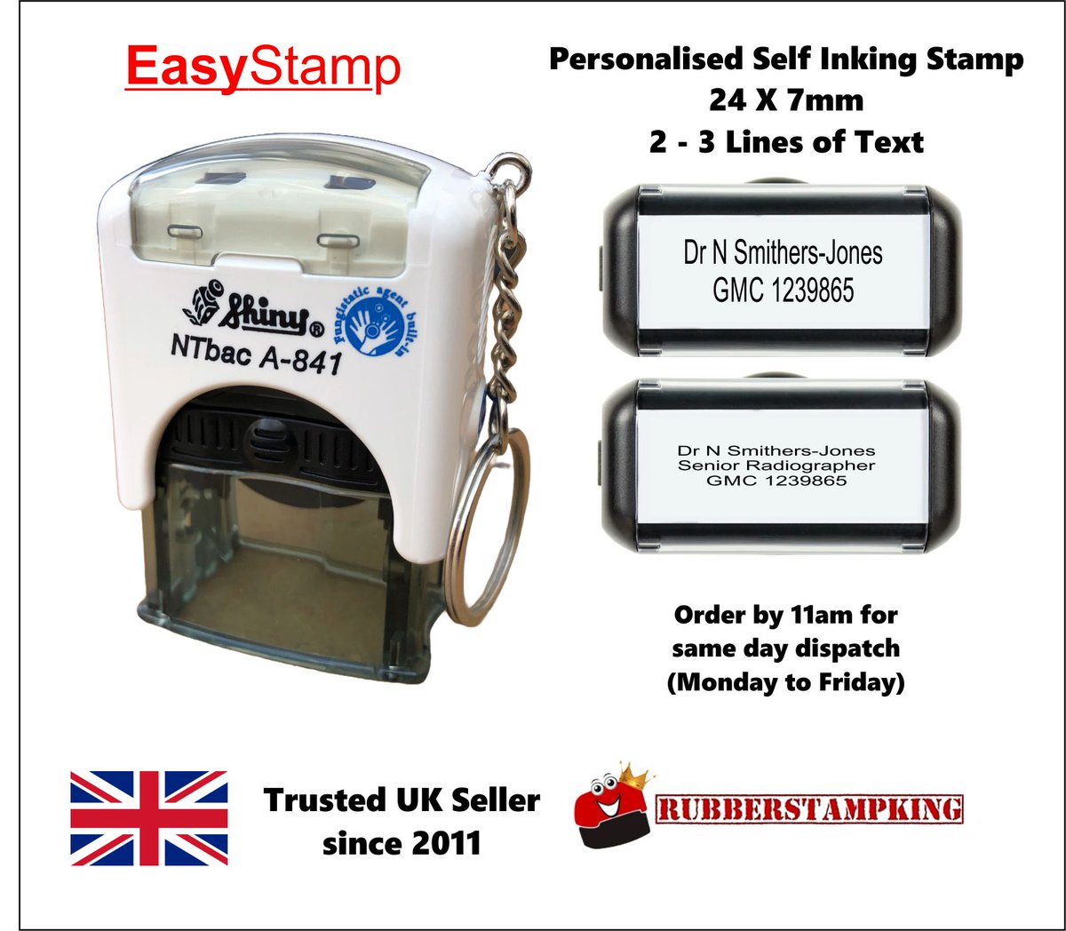 ukrubberstamper's tweet image. Need a handy stamp for your busy shift? Our Doctor &amp;amp; Nurse stamp with keyring is perfect! Small, clear &amp;amp; ready to use. Order before 11am Mon-Fri for same-day dispatch! #doctorsstamp #nursestamp #keyringstamp #NHS #ukmade #fastdelivery rubberstampking.co.uk/shiny-a841-key…
