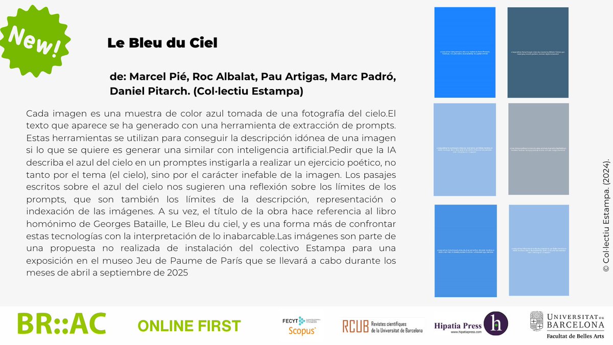 📢" El Blau del Cel" Página Visual de Marcel Pié, Roc Albalat , Daniel Pitarch, Pau Artigas i Marc Padró (Col.lectiu Estampa)  ya está accesible en ONLINE FIRST   hipatiapress.com/hpjournals/ind…
<a href="/hipatiapress/">Hipatia Press</a> <a href="/RCUB/">rohan rajendra rane</a> <a href="/tallerestampa/">Estampa</a>
#IA #prompt