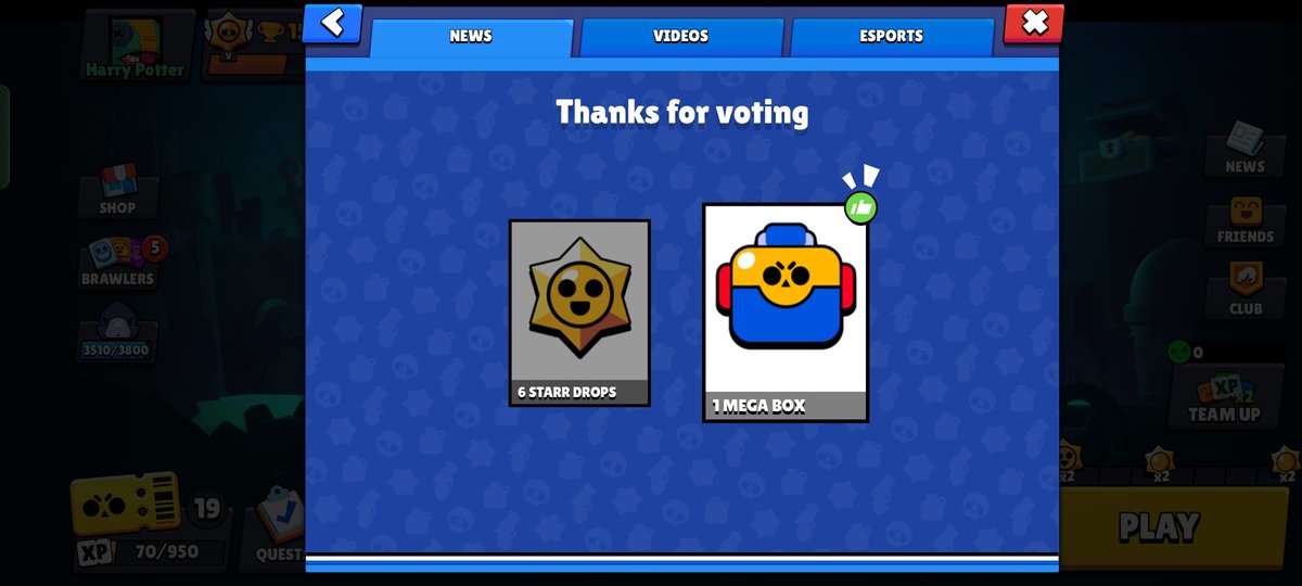 Voted for MegaBox #BoxVsDrop #BrawlStars ID:FitHarryPotter98