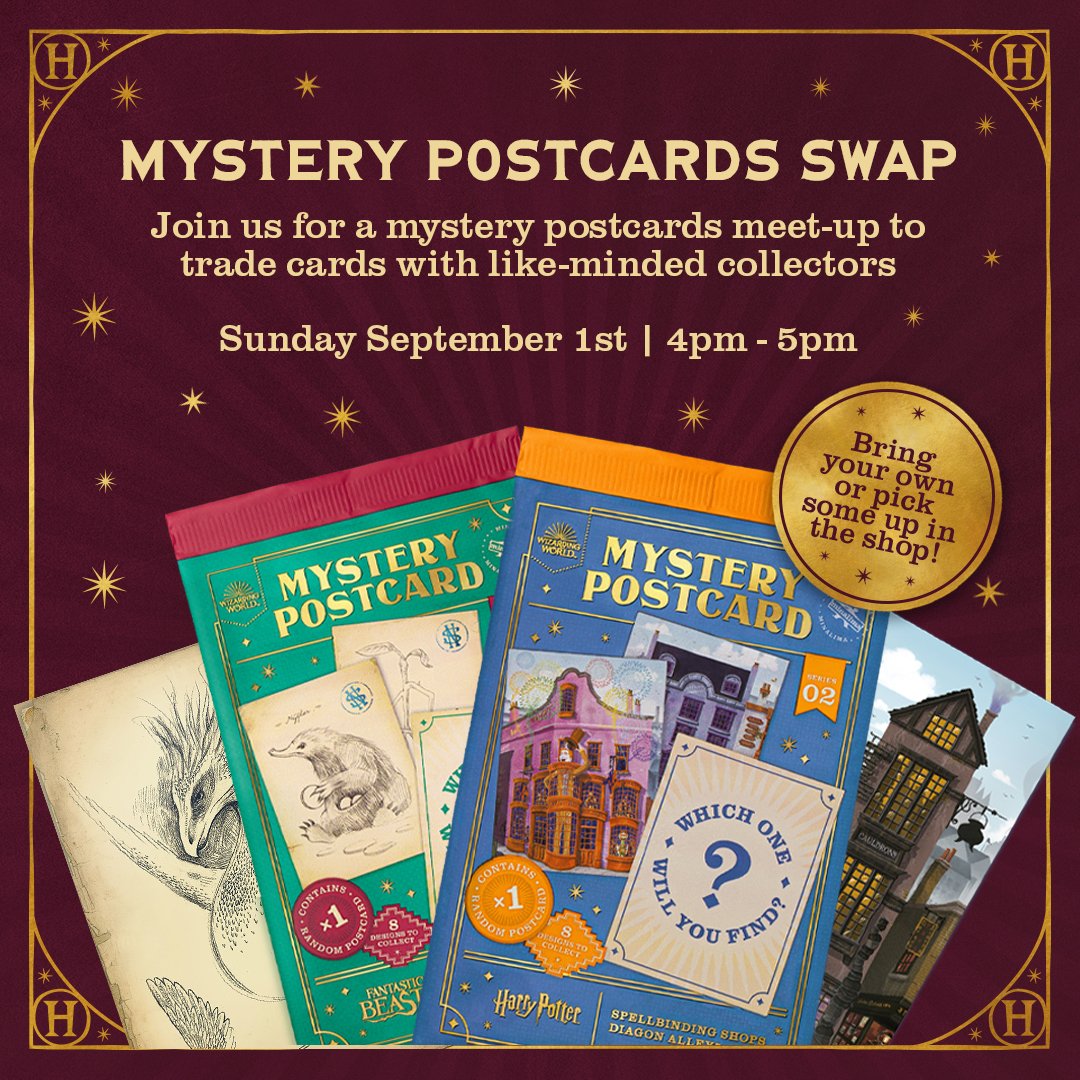 🚂BACK TO HOGWARTS EVENTS🚂
🥳 Celebrate House of MinaLima Wardour Street's birthday at our Meet-and-Greet
🚂 Get your free Back to Hogwarts badge
🤝 Swap your Spellbinding Shops: Diagon Alley and Newt Scamander's Field Journal mystery postcards
bit.ly/46HZptX
