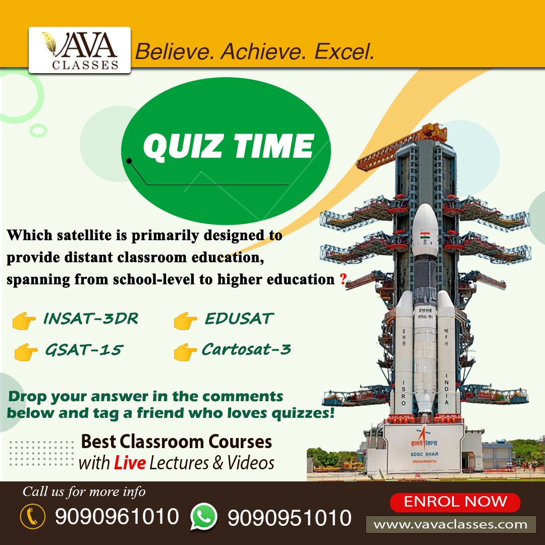 VavaClasses's tweet photo. Drop your answer in the comments below and tag a friend who loves quizzes!
#VAVAClasses #Quiz #Education #DistanceLearning #Satellite #EDUSAT #KnowledgeIsPower https://t.co/rWint0ffZL