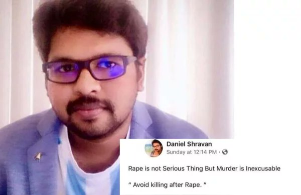 RisingPiku's tweet photo. Back in 2019, Daniel Shravan made horrific comments during the national outrage over Dr. Priyanka Reddy's rape and murder. As a rape advocate and potential threat to society, he should be behind bars. What action was taken against him?
It's alarming how many men on social media are revealing their true nature now that women have united to speak out against the crimes committed by men. It's traumatizing to realize that so many men don't see women as fellow human beings, but rather as objects for their pleasure.