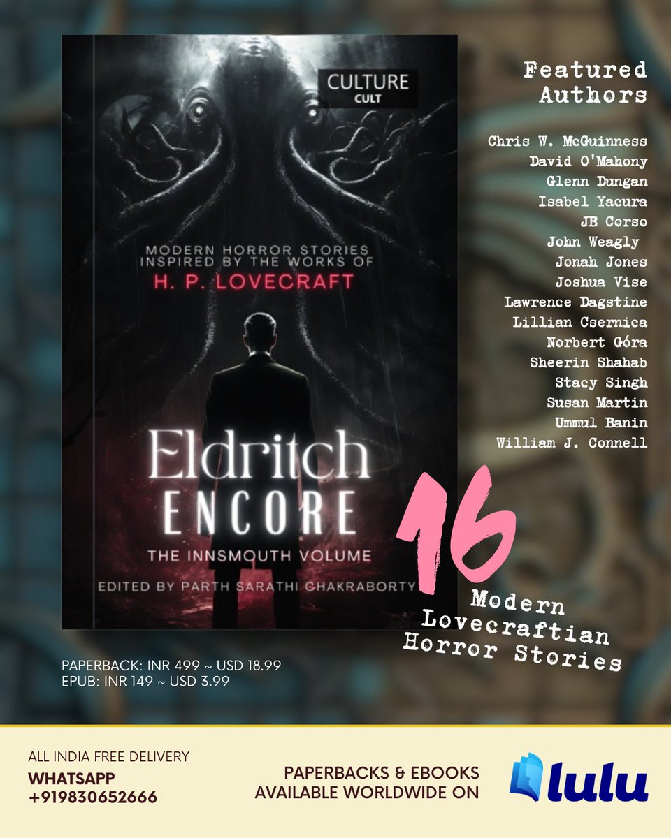NOW AVAILABLE!
"Eldritch Encore: The Innsmouth Volume"

Paperback: rb.gy/x8xi84
Epub: rb.gy/ghmlcz

All India Free Delivery! 
Whatsapp 9830652666 to order

#horror #lovecraftian #lovecraftanthology #horrorstories #horroranthology #readerscommunity