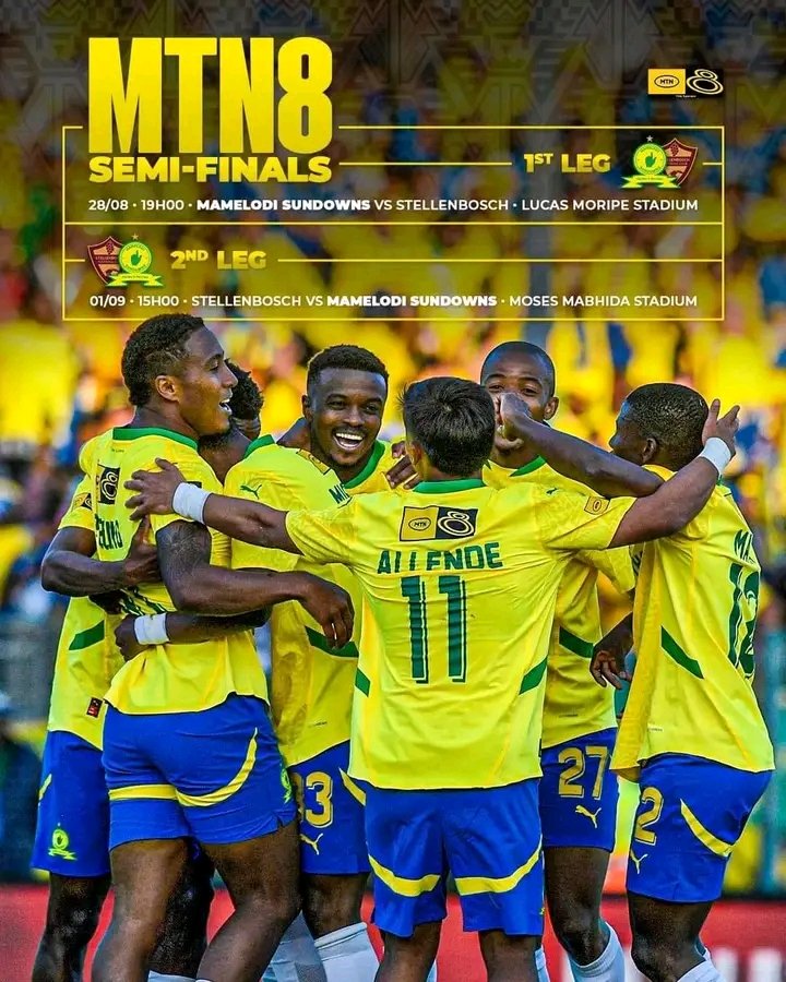 MASANDAWANA NEXT MATCH👆

|🆚️ Stellenbosch FC 
|🏟 Lucas Moripe 
|🏆 MTN8 Semifinals 1st leg
|⌚19h00
|📅28 August 2024
|📺 202
#Sundowns #MTN8