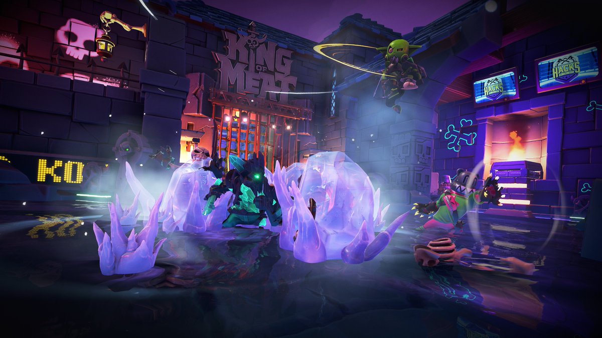 glowmade's tweet photo. What IS #KingOfMeat? A game that'll hurl you into the glitzy, ghastly world of Loregok for the ULTIMATE survival game-show - that's what!!!

Here, you'll match up with your mates, build delightfully unhinged dungeons, and slash your way up the ranks of the Road to Stardom ⚔️🥩👑 https://t.co/5XlFA3Svsa