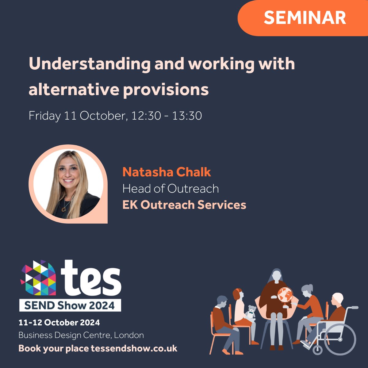 SENDShowUK's tweet image. Excited to announce Natasha Chalk from @EkOutreach as a speaker at the Tes SEND Show 2024! 

Join her to learn about 'Understanding and working with alternative provisions'. 

🔗 Book here: ow.ly/CEcQ50RI1LR

#TesSENDShow #SEND #OutreachSupport
