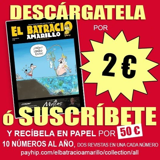 Nuevo número de El Batracio Amarillo!! 🔥🔥🔥

¿Qué mejor para este calor infernal que refugiarte leyendo un batracio fresquito?

En este número nos vuelven a acompañar grandes dibujantes: 

Gallego &amp; Rey, JJ Rovella, Pablo Ríos, Idígoras y Pachi, Beba, José Tomás, Javier Martín,