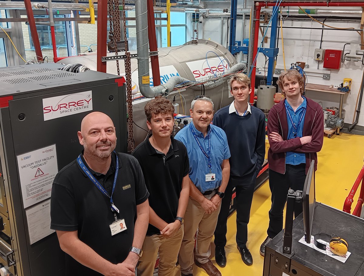 SSTL's Steve Eckersley, Robert Elliott &amp; William Hill (and summer interns Lincoln Grasby &amp; Henry Philp) were delighted to catch up with <a href="/SpaceAtSurrey/">Surrey Space Centre</a>  Surrey Space Centre colleagues yesterday.. as well as visit their impressive Electric Propulsion test facility.