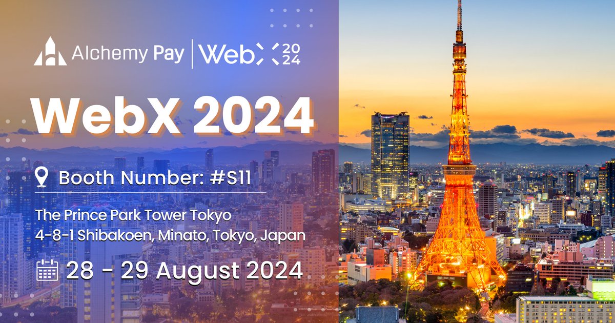 🚀 Exciting news! 🌏Join us at #WebX2024 in Tokyo🗼on August 28th-29th and visit #AlchemyPay's booth at S11! Explore the latest crypto payment solutions, engage with our team, and discover the future of crypto payment. Don't miss out! See you there! 💫💳 

$ACH