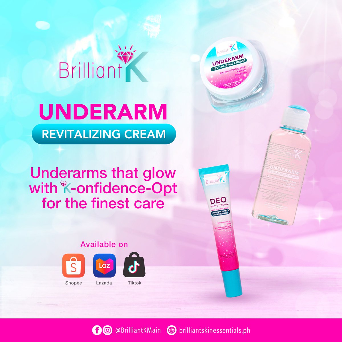 UNDERARMS THAT GLOW WITH K-ONFIDENCE - OPT FOR THE FINEST CARE! 🍃

Brilliant K Underarm Revitalizing Kit provides care that smooths and brightens your skin for a confident, glowing appearance.  🥰

 #BrilliantK #BrilliantSkinEssentials