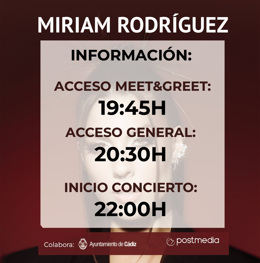 Información Horarios - Concierto de Miriam Rodríguez 
Compra tu entrada en lataquilla.es 
Te esperamos!!