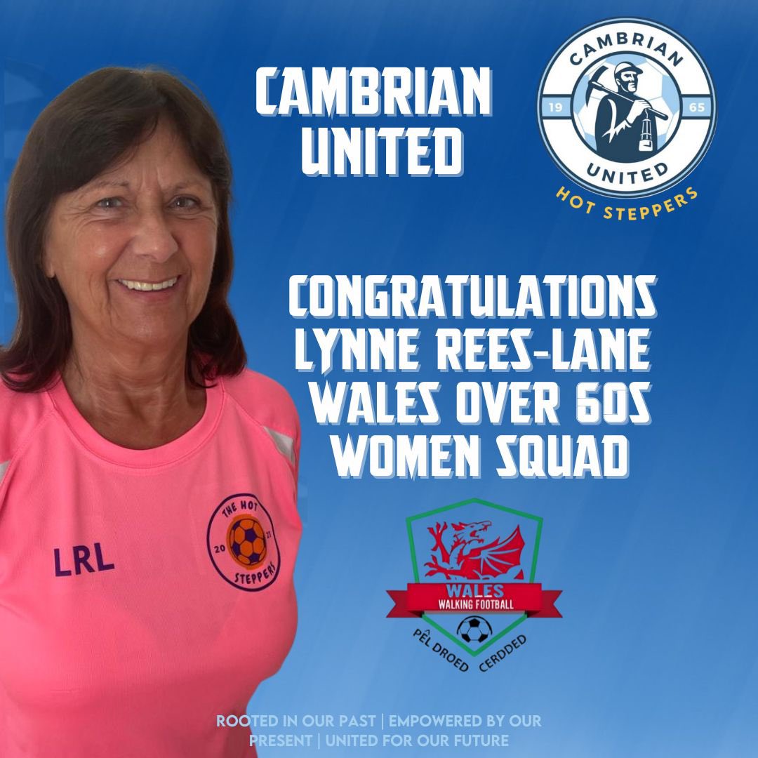 Congratulations to our very own Auntie Lynne 👏 Lynne was successful in her trial for <a href="/Wales_WF/">Wales Walking Football</a> over 60s women squad 🏴󠁧󠁢󠁷󠁬󠁳󠁿We are all so proud of you Lynne what an achievement 🙌Well done to the players who attended representing us and all the clubs in 🏴󠁧󠁢󠁷󠁬󠁳󠁿⚽️ <a href="/CamUtdWomen/">Cambrian United FC Women</a> <a href="/CamUtdMen/">Cambrian United FC</a>