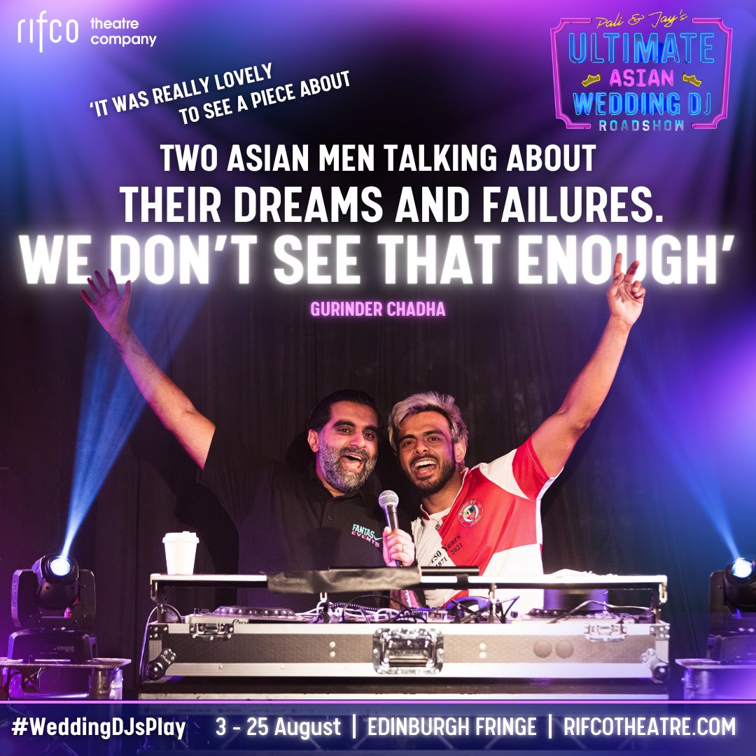 Rifco Theatre Company (@rifcotheatre) on Twitter photo Our audiences are loving Pali & Jay's Ultimate Asian Wedding DJ Roadshow 🤩
Catch us at <a href="/AssemblyFest/">Assembly Festival</a> until 25th August! 👇
bit.ly/paliandjay
#TweetTheMedia #WeddingDJsPlay #MyAssembly Our audiences are loving Pali & Jay's Ultimate Asian Wedding DJ Roadshow 🤩
Catch us at <a href="/AssemblyFest/">Assembly Festival</a> until 25th August! 👇
bit.ly/paliandjay
#TweetTheMedia #WeddingDJsPlay #MyAssembly