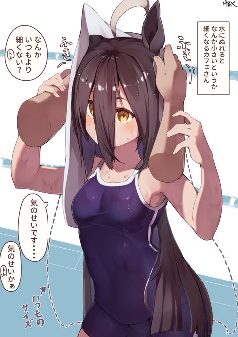 カフェさんは猫っぽいので水に濡れるとなんか細くなります 