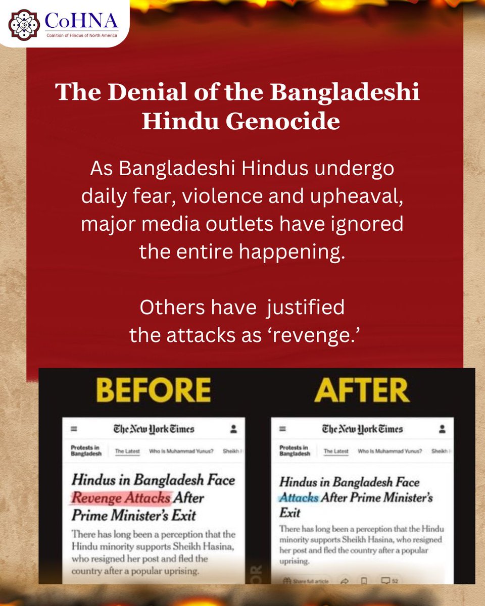 CoHNAOfficial's tweet photo. Amidst an intense phase of violence, we continue to hear silence from the media and major leaders across the world. Will you stand up and speak out for the vulnerable #BangladeshiHindus when they need it the most?

#alleyesonbangladesh #savebangladeshihindus https://t.co/XkW6IRPVpE