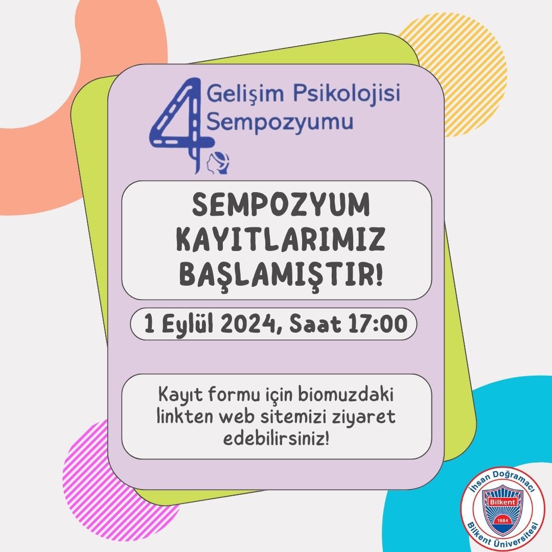 4. Gelişim Psikolojisi Sempozyumu için son kayıt günü 1 Eylül! Sizlerle buluşmak için çok heyecanlıyız. 🌸

Eğer yüksek lisans veya doktora öğrencisiyseniz sempozyuma dinleyici olarak da başvurabilirsiniz.

Kayıt formu:  forms.gle/Ve7B9CL1fRJuaY…