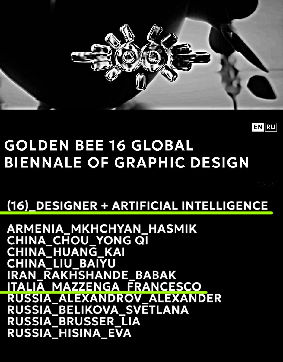 BREAKING!💥🐝
16th Golden Bee Global Biennale of Graphic Design, I'm IN! My poster is selected in DESIGN + ARTIFICIAL INTELLIGENCE category 🎉 I'm very happy! ❤️
.
👇🏻
2024.goldenbee.org/en/?fbclid=IwY…