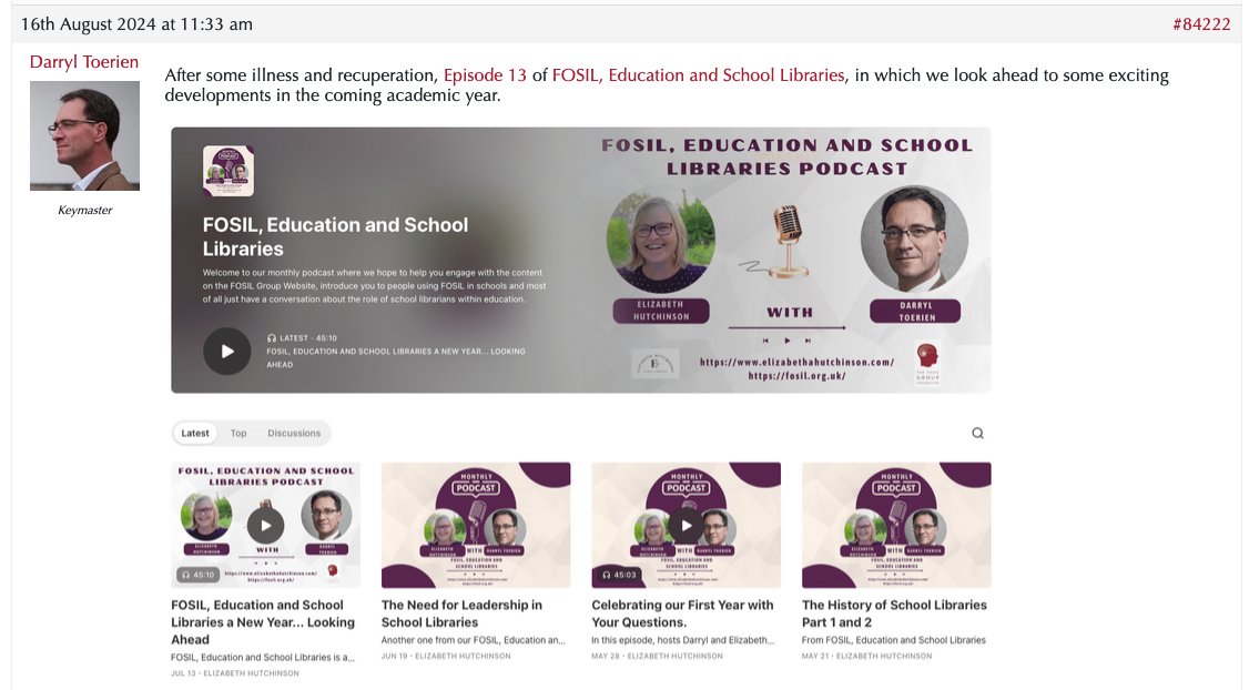 The FOSIL Group (@thefosilgroup) on Twitter photo Belated update | Episode 13 of *Discussing Education, Libraries and FOSIL With <a href="/Elizabethutch/">Elizabeth Hutchinson</a>* <tinyurl.com/vn4npsre>. Belated update | Episode 13 of *Discussing Education, Libraries and FOSIL With <a href="/Elizabethutch/">Elizabeth Hutchinson</a>* <tinyurl.com/vn4npsre>.