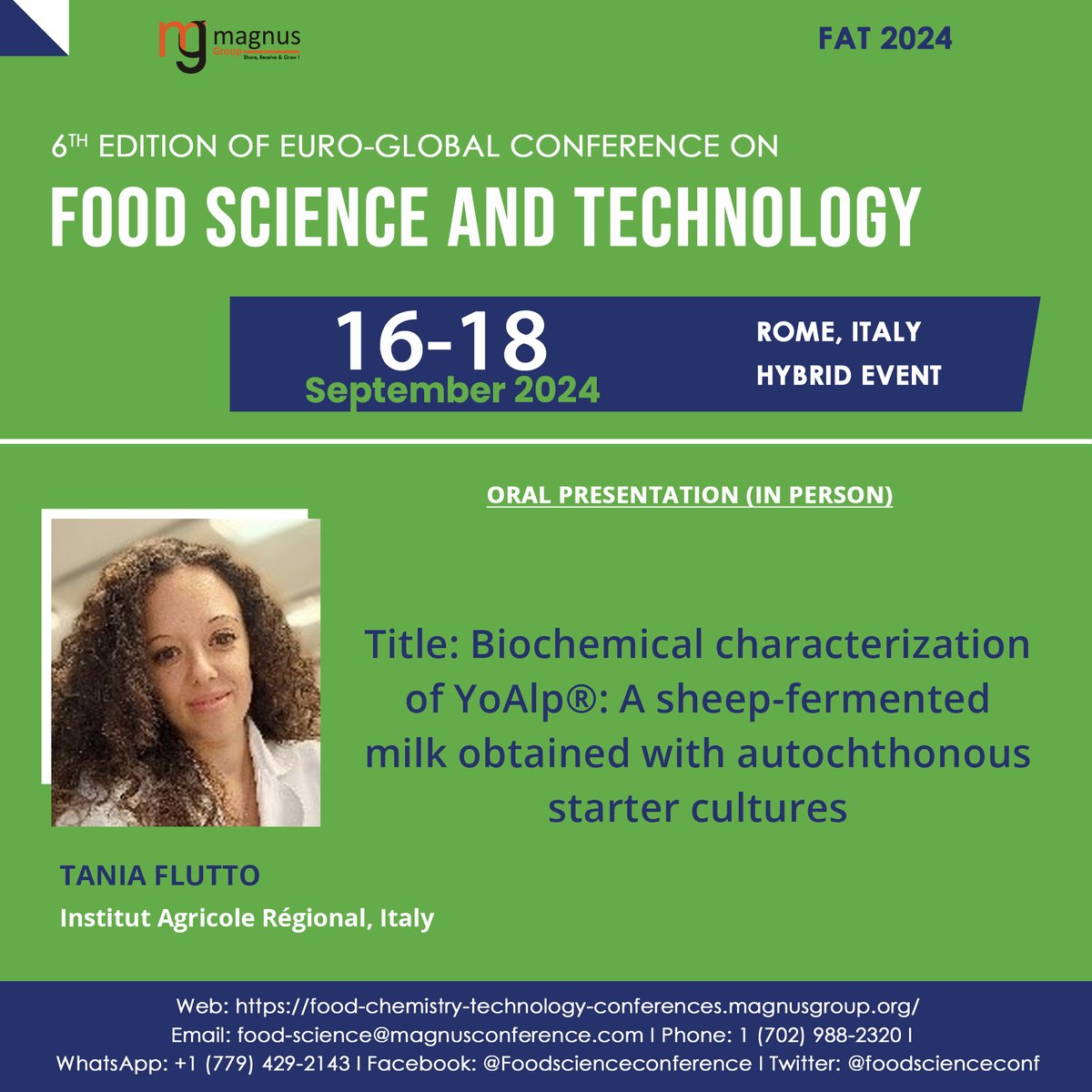 foodscienceconf's tweet photo. Join us at the @foodscienceconf by @magnus_group! We're excited to feature #TaniaFlutto from @iaraosta, Italy who will be sharing her valuable insights.
๐https://t.co/ICAbXVGOjo
๐
September 16-18, 2024
๐ Rome, Italy
๐ฒ +1 77 4292 143
#FoodScienceConferences https://t.co/oMrUBlsaQe