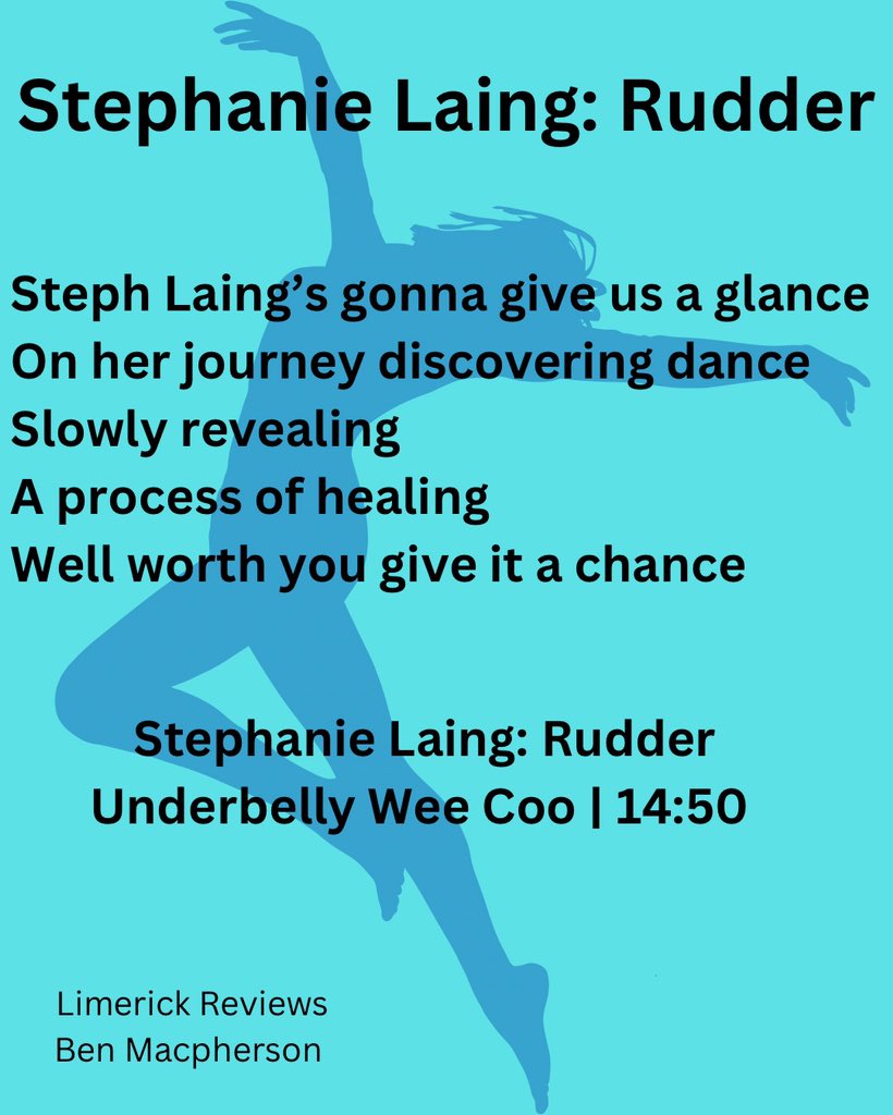 It’s been a rest week for me so I’m behind on Limerick reviews but now I’m back on it with @stephanie_laing ‘s Rudder! <a href="/FollowTheCow/">Underbelly Edinburgh</a> #unleashyourfringe #edfringe24 #edfringe #edinburgh #fringe24 #limerickreviews #limerick #poem #EdinburghFringe #EdinburghFringeFestival