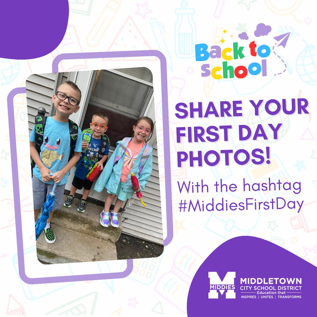 MiddletownOH's tweet photo. 🤩 Our first, first day of school is Monday, &amp; we want you to share your student’s first day of school photos with us!📸 Drop your pics in the comments of our FB post &amp; use the hashtag #MiddiesFirstDay for a chance to be featured on our social media pages &amp; digital platforms. https://t.co/uV7jMbDBfx