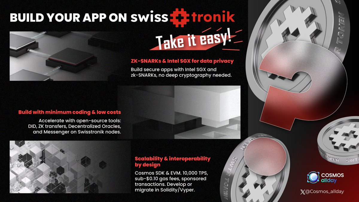 Cosmos_allday's tweet image. 🧱 BUILD YOUR APP ON @swisstronik?

If you are curious about the advantages of building an app on Swisstronik, this is precisely the answer you need.

Check it out 👇

#SWTR #Layer1 #Swisstronik #CosmosSDK #blockchain #Web3 #DeFi #TradFi #Cosmos_allday