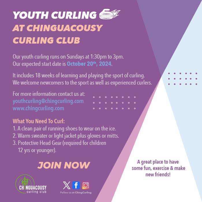Keep the kids active this winter! Our <a href="/ChingCurling/">Chinguacousy Curling Club</a> youth program is open to ages 7-18, teaches the basics and promotes fun and friendship along the way. No previous experience required! Register today!
#curling #youth #fun #winter #sport #brampton #active #inclusive