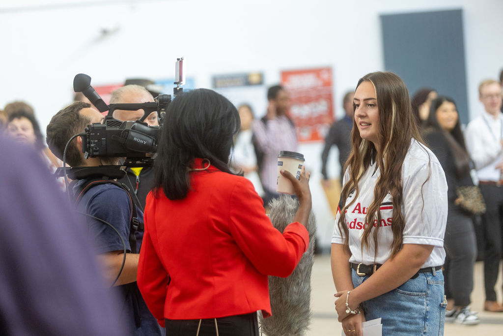 derbycollege's tweet photo. Lights, camera, action at the Joseph Wright Centre where we were joined by @GMB on Results Day! π₯ποΈ
#resultsday #alevelresults #tlevelresults #btecresults #results2024 https://t.co/PUOfcZbW4V