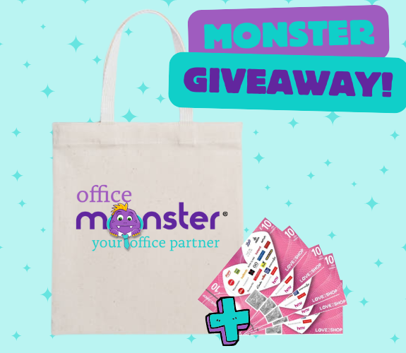 #GiveawayAlert 🚨
Ever wanted to try some of our products? Well, here’s your chance. Enter our giveaway and you could win an Office Monster goody bag worth over £30 or be in with the chance to win £50 worth of Love2Shop Vouchers!🛍️🤑

All you need to do is follow the below steps: