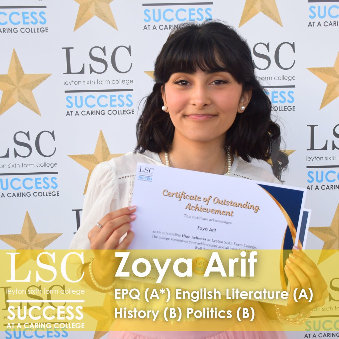 Zoya was another one of our high achievers on results day and achieved an amazing  A*ABB grade in EPQ, English Literature, History and Politics. Her next destination will be <a href="/UniofOxford/">University of Oxford</a> where she will be studying for a degree in History of Art. 

Well done Zoya! ✨