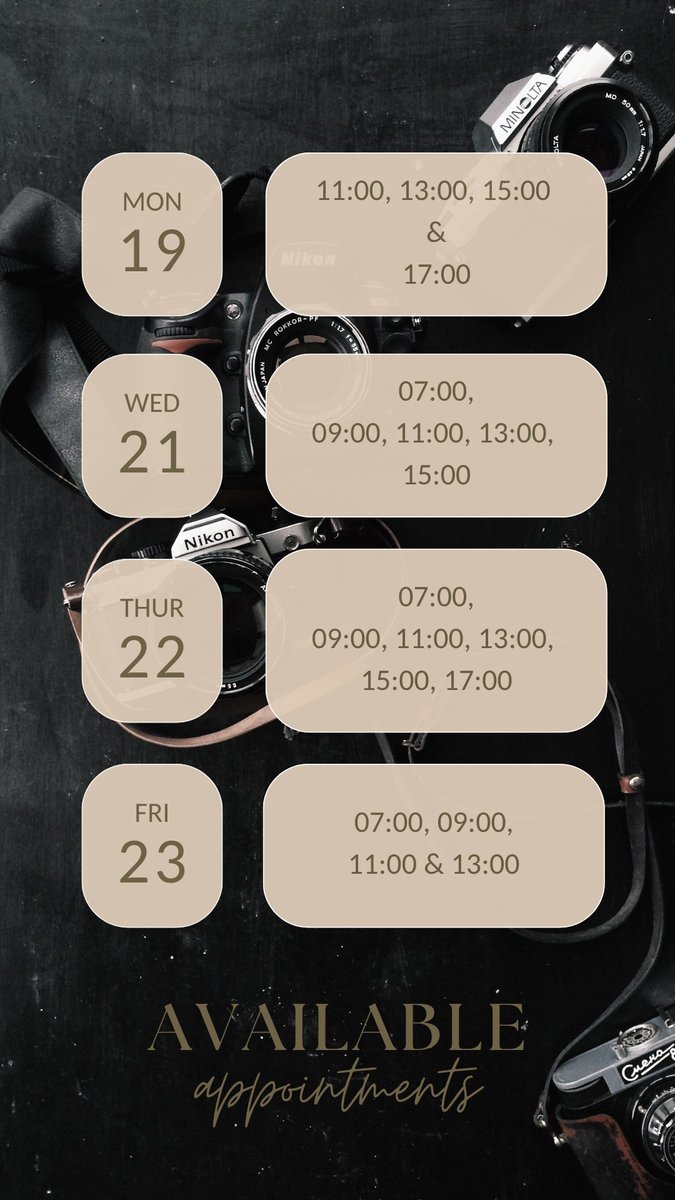 This weeks a availablity 📷

DM me if interested in a shoot 📩 

Or contact me via grantbcreative12@yahoo.com