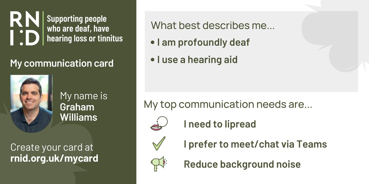 After chatting to a deaf colleague, they had a card in their work signature, which is genius!! I have now copied her idea and have one for myself. Hopefully this will make things a little bit easier for me. <a href="/RNID/">RNID</a>