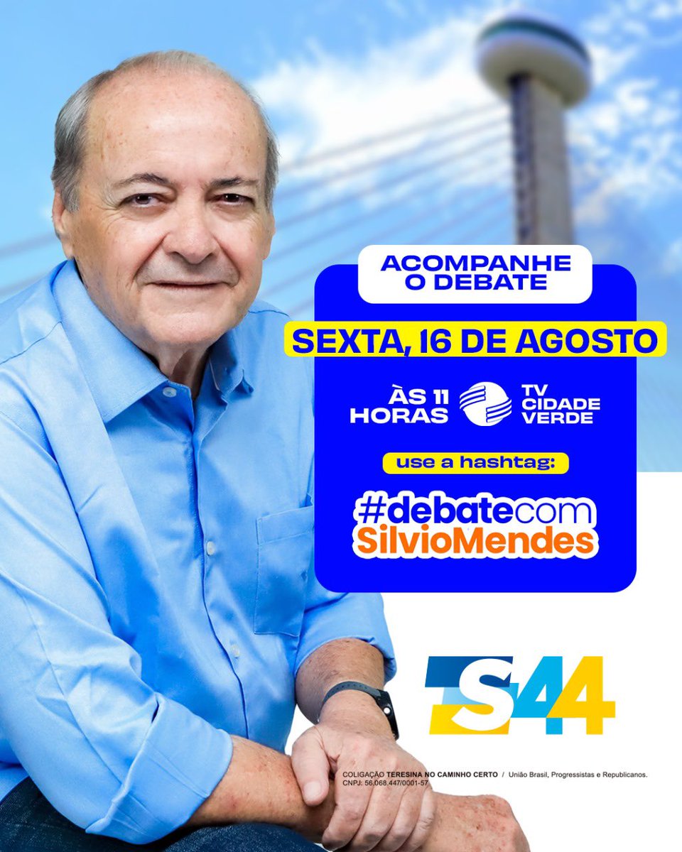 silviomendespi's tweet photo. #DebateComSilvioMendes 💛💙
Conto com a audiência de todos vocês hoje, às 11h, na TV Cidade Verde.
Vamos comemorar o aniversário de Teresina falando sobre o futuro! 😉
#PraTeresinaVoltarASorrir #PraCuidarDeTeresina #SilvioMendes44 #Vote44 #Chama44 https://t.co/zvDWC7c4tW