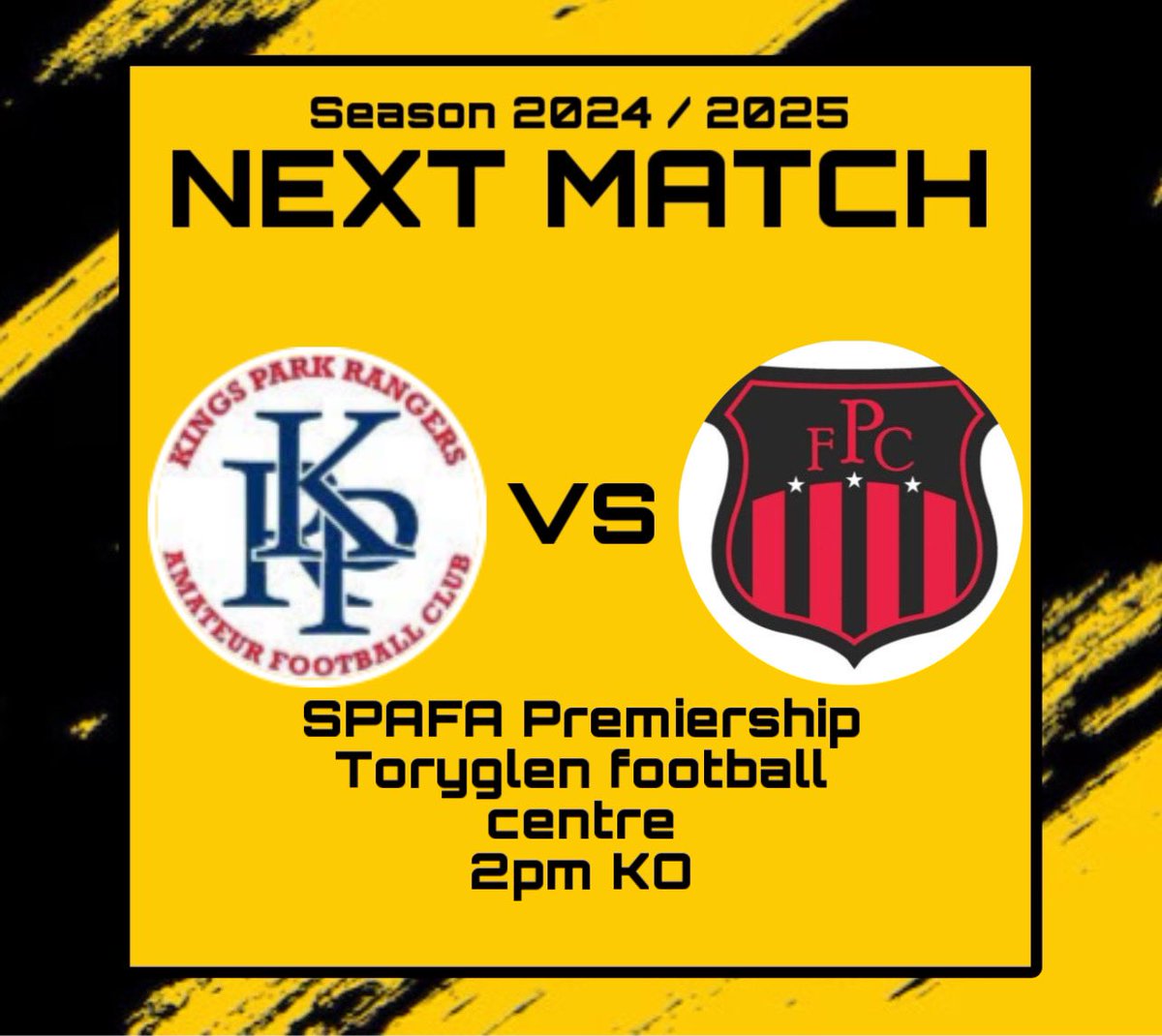 🟡⚫️Fixture Friday⚫️🟡

🆚 <a href="/FcPather/">FC PATHER</a> 
📅  17/08/24
⏰  2pm KO
🏟️  Toryglen football centre 🏡
🏆  SPAFA Premiership <a href="/spafaofficial/">Scottish Premier AFA</a>
<a href="/scottish_aff/">AmateurFixturesResultsSCO</a>

We return home for our 2nd league match against a strong opposition!

MON THE KPR💛🖤