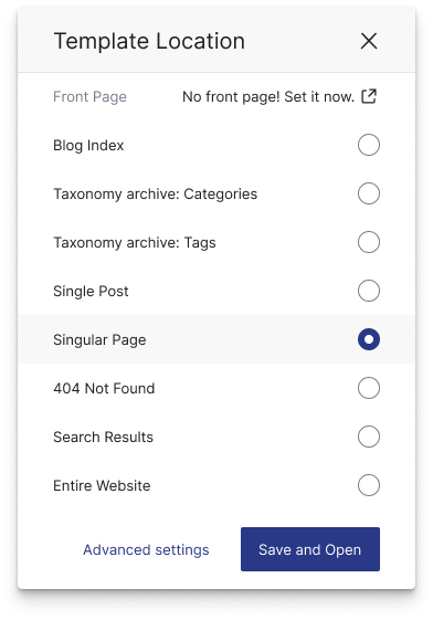 builderius's tweet image. User feedback shows that many stumble on how one should set the Front page template. For Front page template to work, user needs to first select which static page should serve as Front page. Here we help with this a bit. #WordPress #templatehierarchy #themebuilder