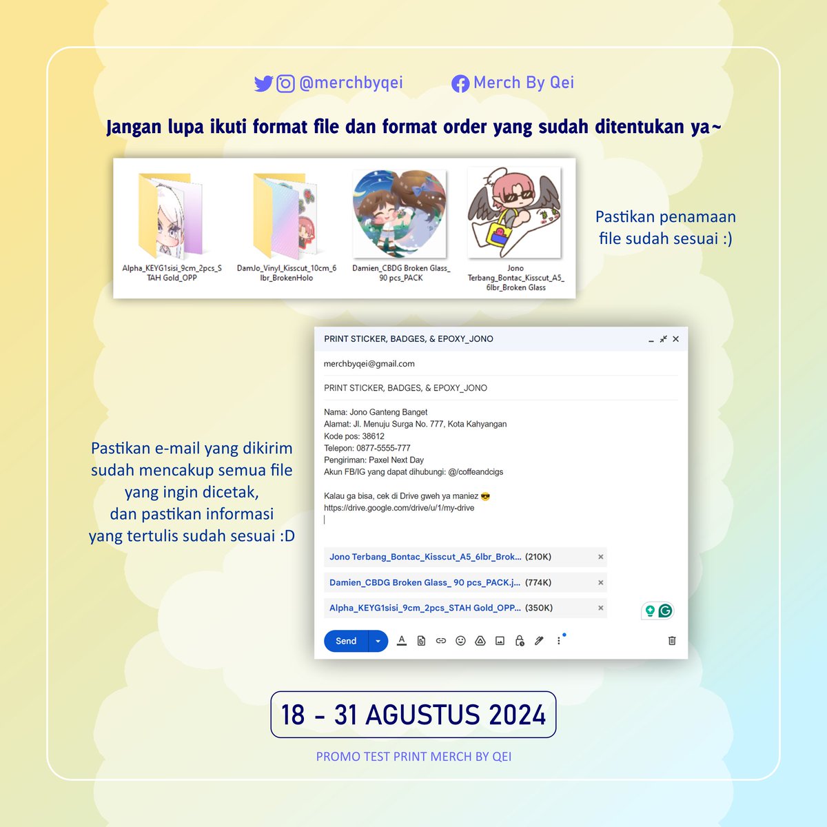 merchbyqei's tweet image. Gimana cara ikut testprint kak?! 😳
Gampang kok! Simak penjelasan di bawah ini ya!

Untuk info selengkapnya, silakan klik link di bio😉

Kami tunggu pesanan teman-teman kreator~ 🥰

#merchbyqei #testprint #cetakmerchandise #cf19 #comifuro19 #cetakakrilik #cetakepoxy