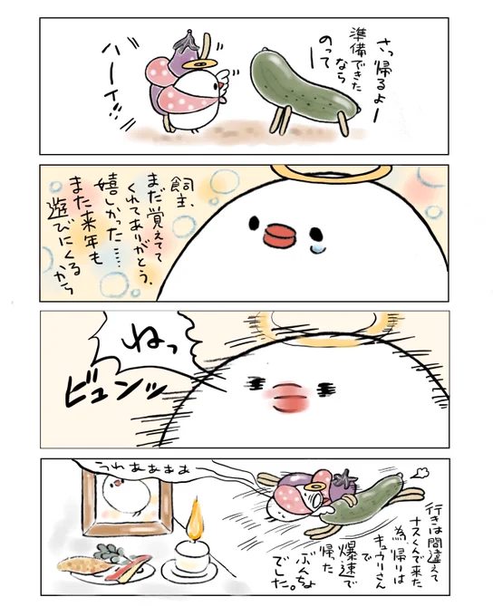間違えてナスできたので帰りはきゅうりで帰るお盆ぶんちょ 