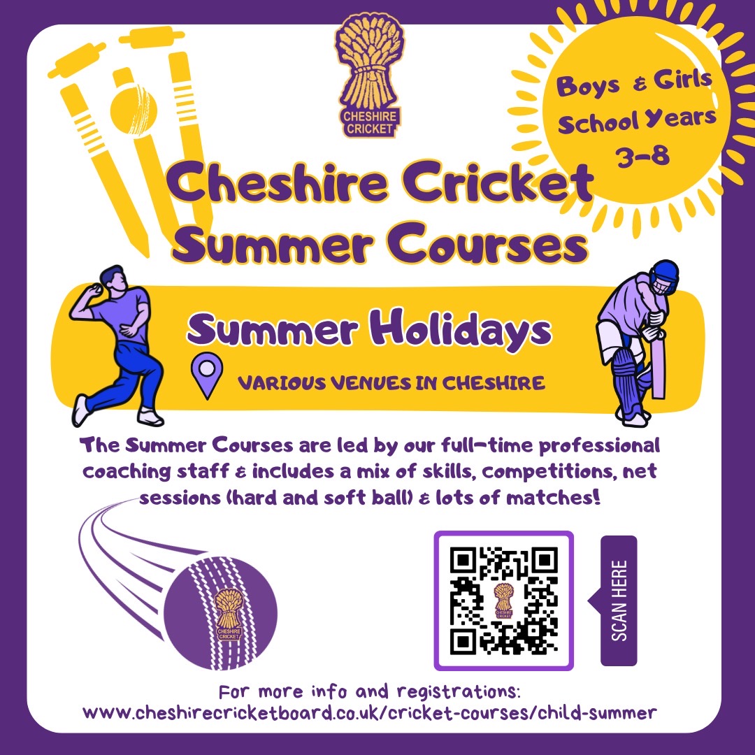 🏏 𝐒𝐮𝐦𝐦𝐞𝐫 𝐂𝐨𝐮𝐫𝐬𝐞 𝐚𝐭 𝐇𝐚𝐥𝐞 𝐁𝐚𝐫𝐧𝐬 𝐂𝐂 🏏

This month, <a href="/CheshireCB/">Cheshire Cricket Board</a> will be providing a four-day summer course at Brooks Drive for kids in School Years 3 to 8.

⏲️ 9:30am to 4:00pm
🗓️ Tuesday 27 to Friday 30 August

Book here: booking.ecb.co.uk/event/51f63572…