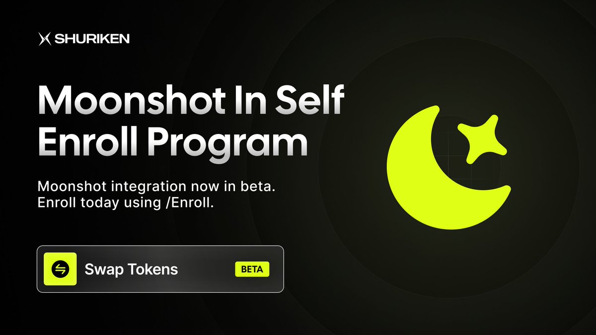 🌙 Moonshot Beta is Now Live! You can now trade Moonshot tokens instantly  on Shuriken, powered by @Moonshotdotcc & @dexscreener. After the bonding  curve completes, seamlessly trade on Meteora or Raydium, Shuriken