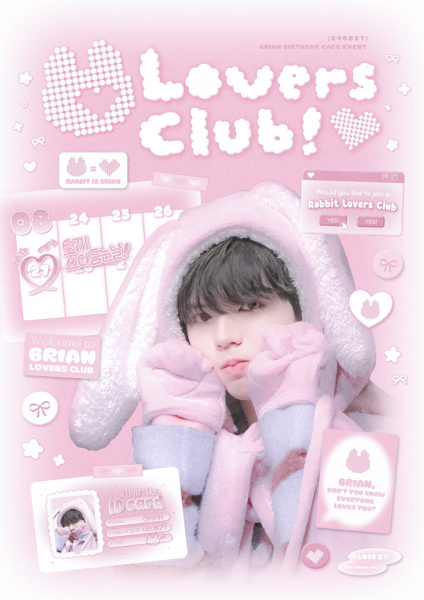 love_for0827's tweet photo. 𝟮𝟬𝟮𝟰 𝗔𝗠𝗣𝗘𝗥𝗦𝗔𝗡𝗗𝗢𝗡𝗘 𝗕𝗥𝗜𝗔𝗡
𝗕𝗜𝗥𝗧𝗛𝗗𝗔𝗬 𝗖𝗔𝗙𝗘 𝗘𝗩𝗘𝗡𝗧

𓊆ྀི🐰Lovers Club! 𓊇ྀི
✎ ••• 토끼 쓰다듬는날 ෆ𖤐

𓈒𓏸 🎀 ⓪⑧.②⑦
𓈒𓏸 카페몽글 하늘점

#브라이언_LoversClub
#핑크색_사랑을_전부_너에게 https://t.co/wUXSvJyqhh