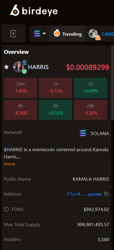 Another major win for the $HARRIS team on Solana! We've just been verified on <a href="/birdeye_so/">Birdeye</a>. Time to push forward, my people!
#Harris