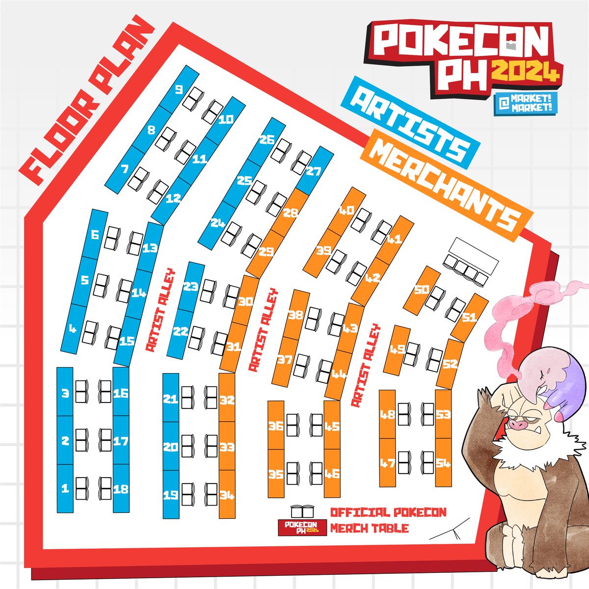 pokemonphgroup's tweet photo. Ready for another round of shopping spree at #PokeConPH2024? 💸

Revealing our floorplan with the official exhibitor lineup! Enjoy and support 50+ tables of artists and merchants, offering various handmade and official Pokemon goods! 

Stay tuned soon for our exhibitor ads! 🔥 https://t.co/WiH7DOpjNB