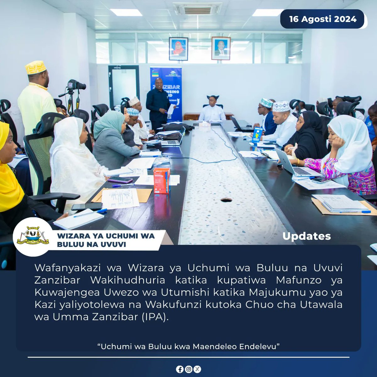 KATIBU MKUU wa Wizara ya Uchumi wa Buluu na Uvuvi Zanzibar Captain, Hamad Bakar Hamad akifungua Mafunzo ya kuwajengea uwezo watumishi wa Wizara ya Uchumi wa Buluu na Uvuvi Leo tarehe 16 Agosti, 2024.