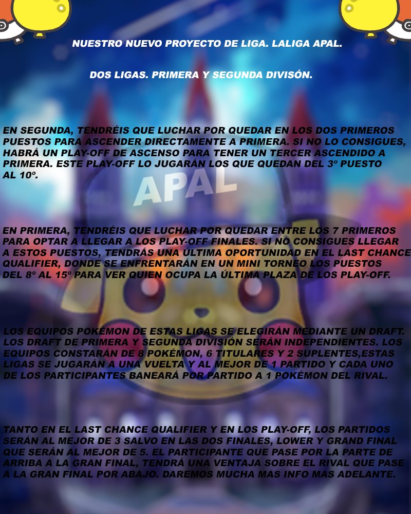 Nuestro nuevo proyecto de Liga para la Segunda Edición. 

¡Uniros al Discord para estar al tanto de algunas noticias y para seguir la Primera Edición!