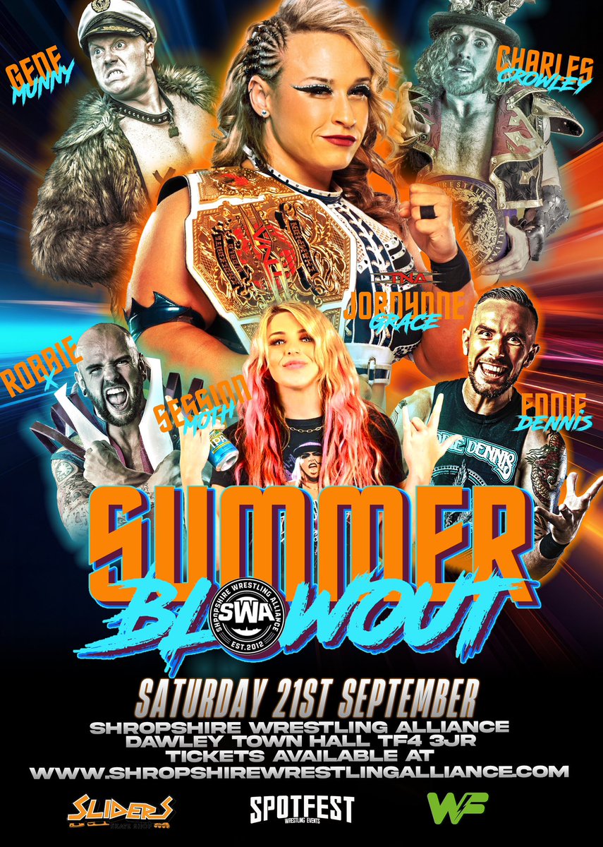 ShropshireWres's tweet photo. 🚨IN CASE YOU MISSED IT🚨

SWA returns on Saturday 21st September with Summer Blowout live at Dawley Town Hall.

We have a huge debut as current TNA Knockouts World Champion @JordynneGrace will be in the action

Limited tickets available at
🎟️https://t.co/vKnFku4qNk https://t.co/AwVyvNgRMD