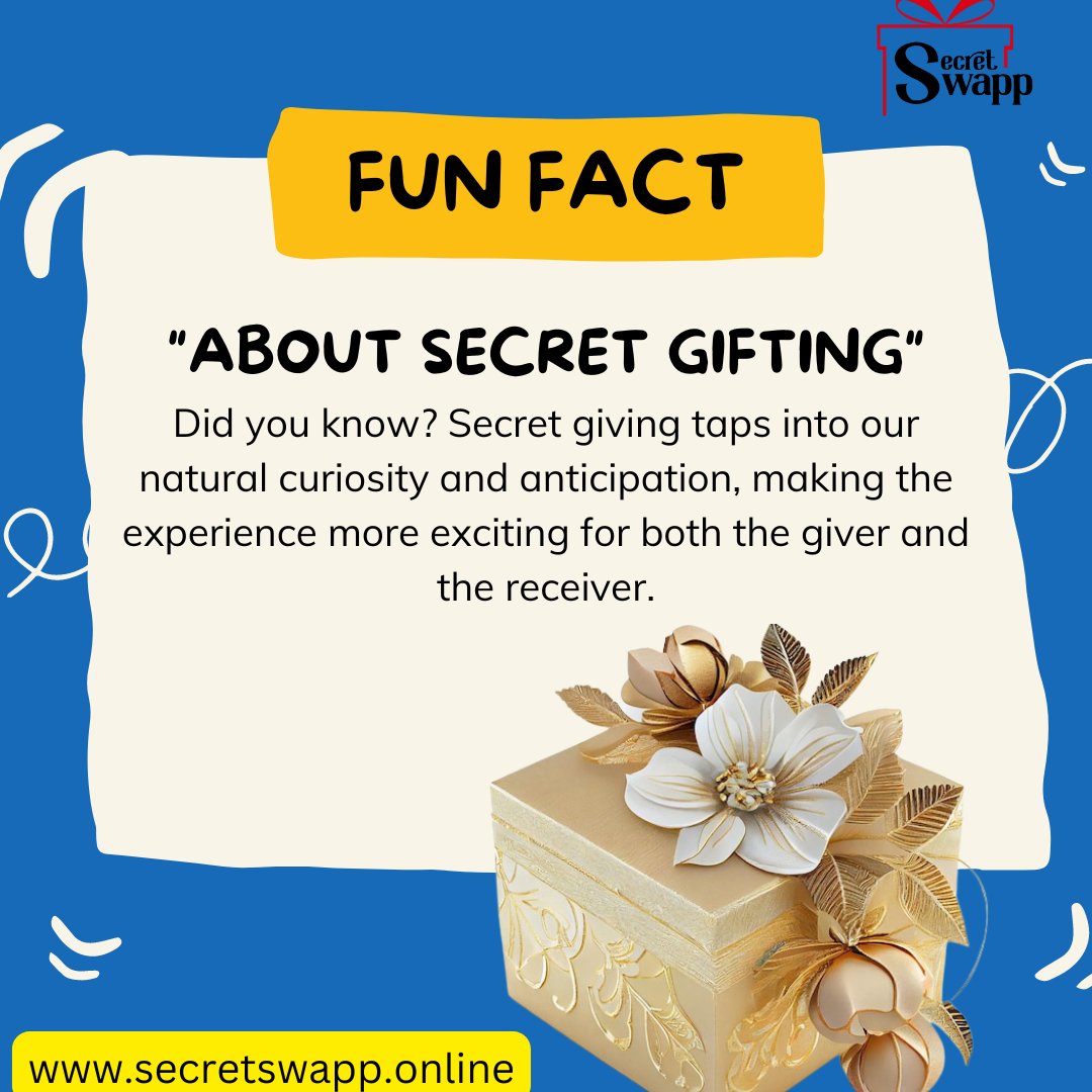 SecretSwapp's tweet photo. Did You Know?
Secret giving is more than just a fun tradition—it actually taps into our natural curiosity and anticipation.
#secretswapp #SecretGiving #funfact #TheJoyOfSurprise #userspace https://t.co/brlBmVuId9