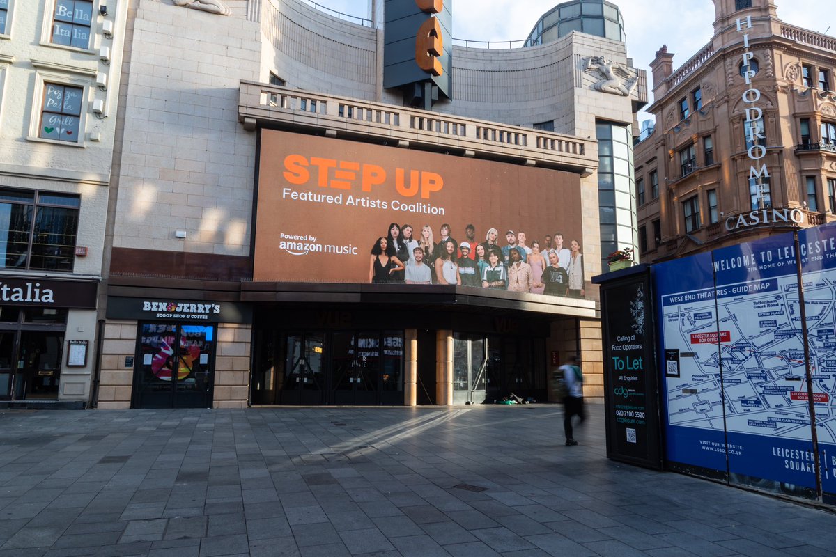 ⬆️ Step Up billboard in Leicester Square! 

So excited to see our 10 amazing awardees showcased in Leicester Square with @amazonmusicuk.

Check out our Step Up online hub and listen to the official Step Up playlist on Amazon Music ⏯️ thefac.org/step-up