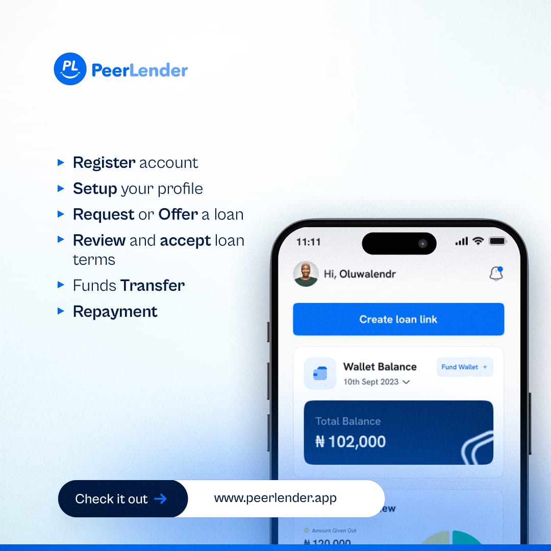 PeerLenderApp's tweet photo. Discover how easy it is to lend and borrow with PeerLender.
Visit https://t.co/2cy0Ww8KwI to get started!
.
.
.
#easyloan #borrowersapp #lending #financialeducation #Investments #peerlenderapp
#lendersapp #bankingservices #bigwiz #BigBrother #Wizkid #Asherkine https://t.co/yqzjpBSXdc