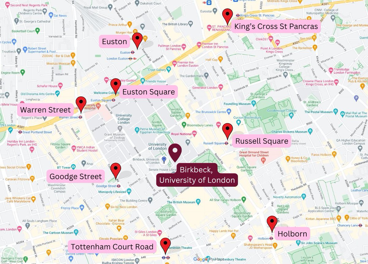 Joining us for our #openday tomorrow? Birkbeck is surrounded by tube and mainline rail stations, meaning we’re easy to get to! 🙌 
 
From 11am tomorrow we’ll be running campus tours, talks from our support services, &amp; 1-1’s with our academics!✨ Sign up: ow.ly/h79X50SUPfi